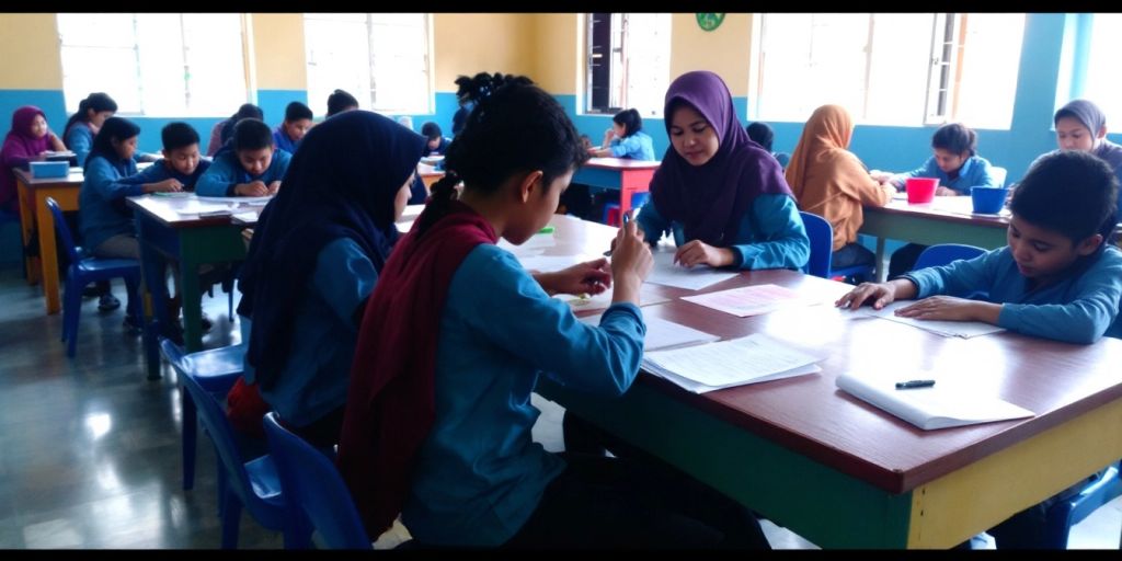 Kelas yang cerah dengan siswa aktif belajar.